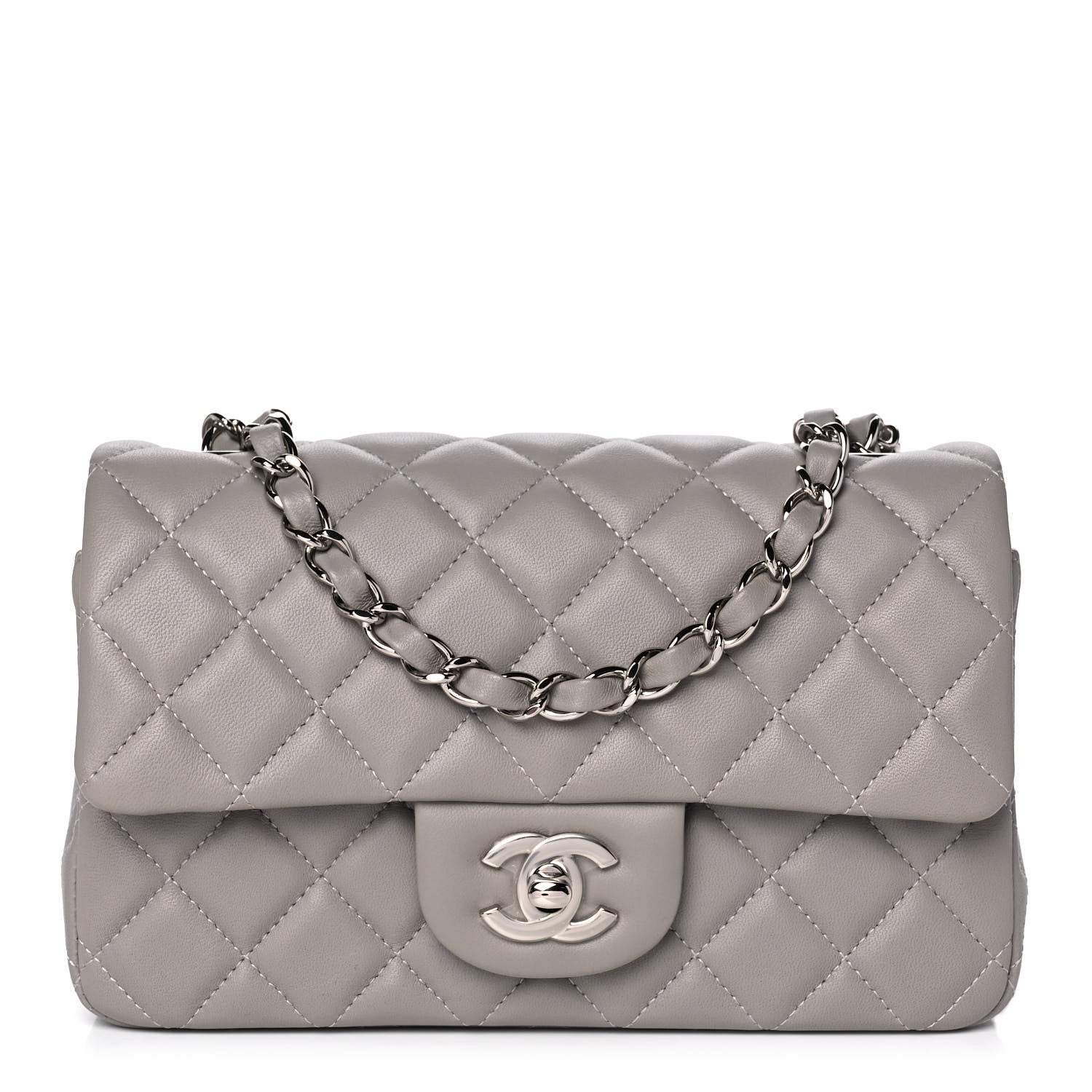 Chanel Lambskin Quilted Mini Rectangular Flap Grey 1 of 10