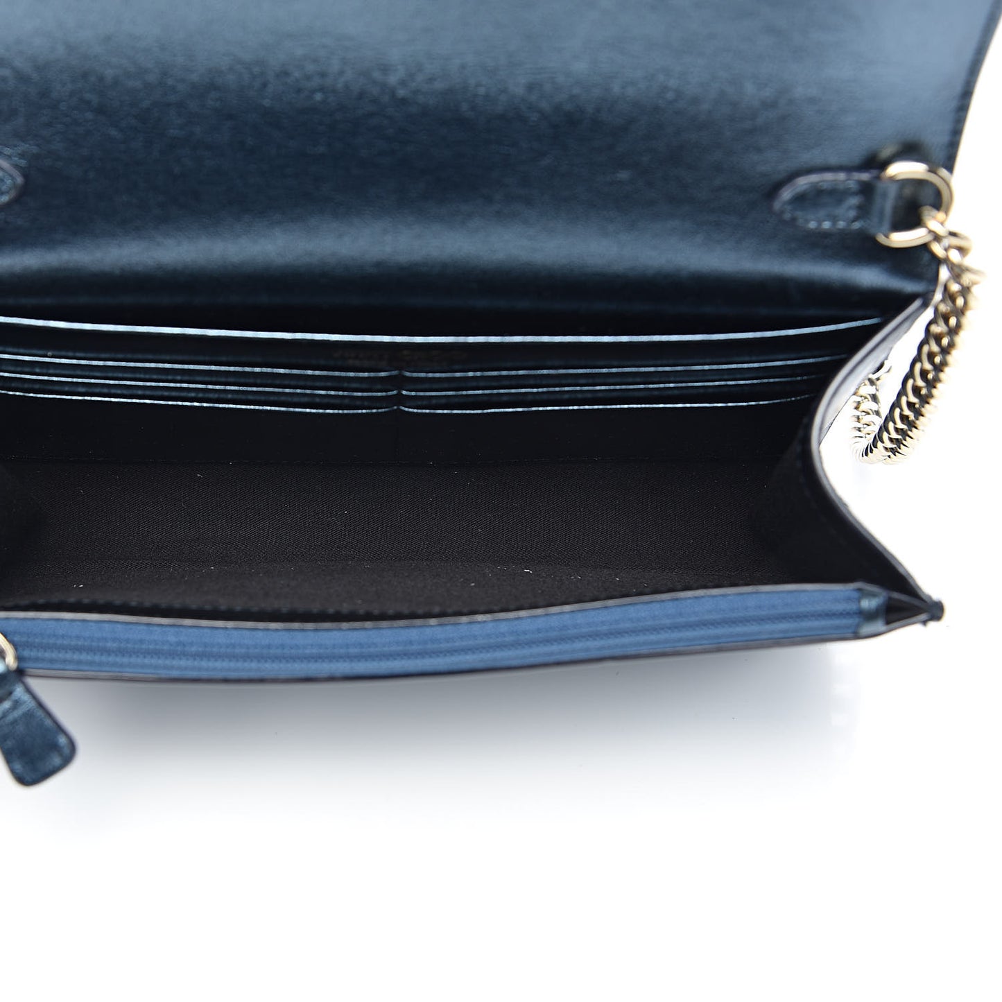 Metallic Calfskin Chain Wallet Blue