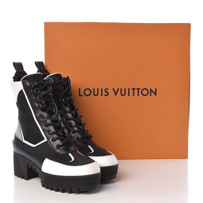 Louis Vuitton Calfskin Technical Nylon Laureate Platform Desert Boot 37.5 Black White 9 of 9