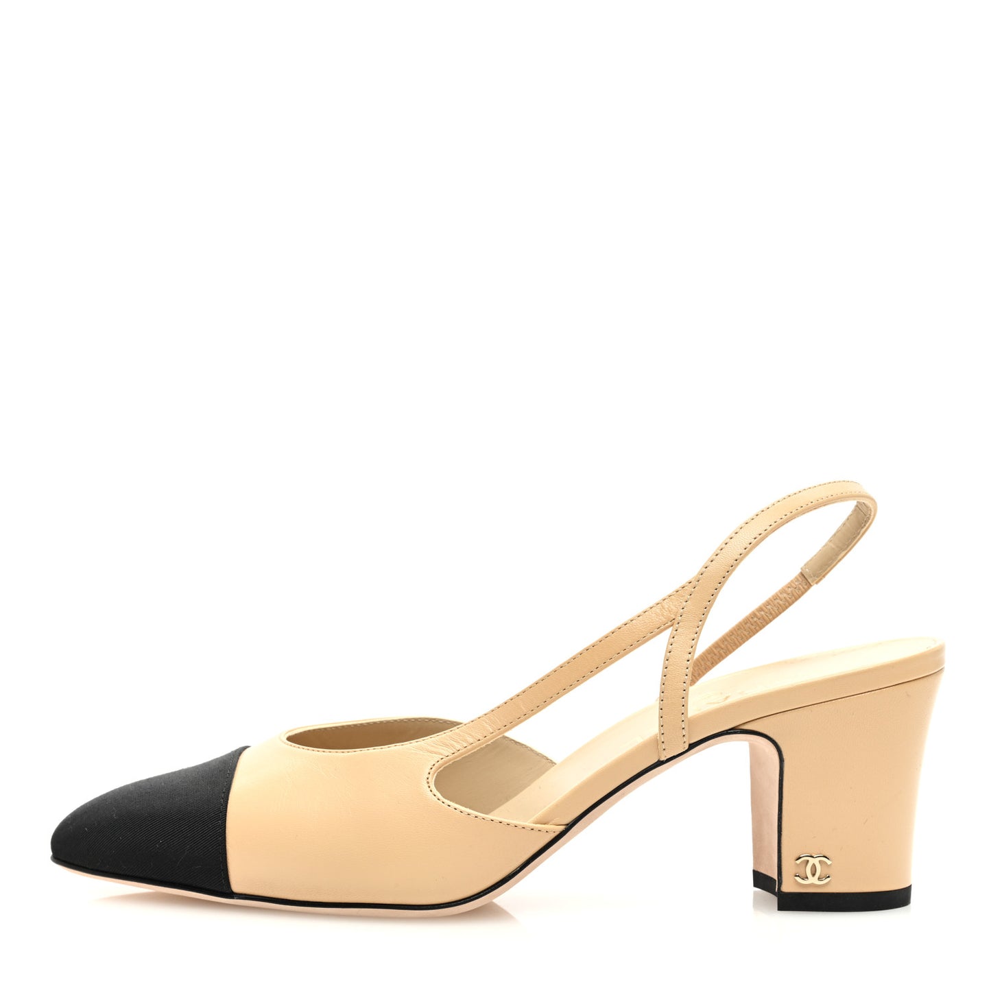 Goatskin Grosgrain Cap Toe CC Slingback Pumps 40.5 Beige Black