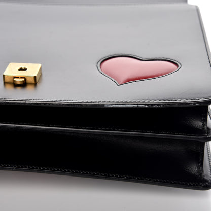 Gucci Calfskin Web Heart Medium GG Marmont Chain Handle Bag Black 16 of 18