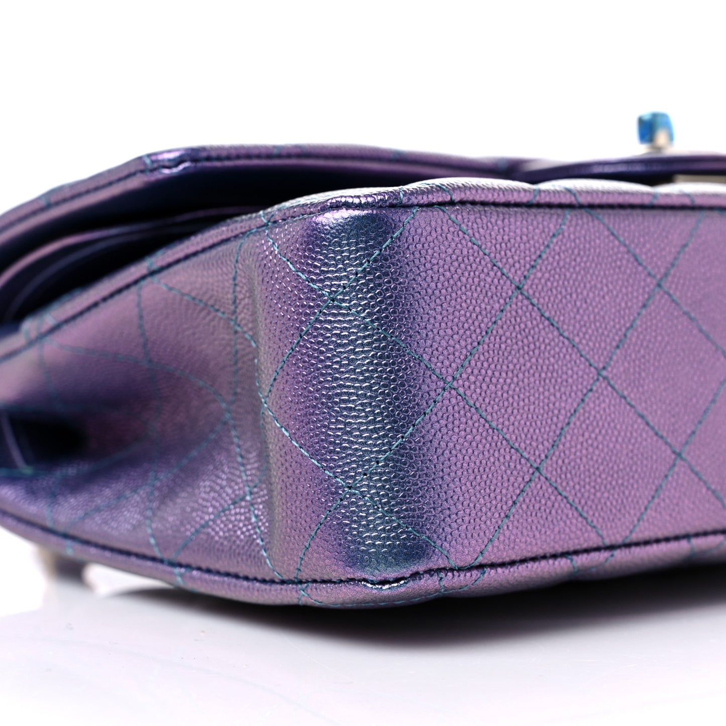 Iridescent Caviar Quilted Medium Double Flap Dark Blue