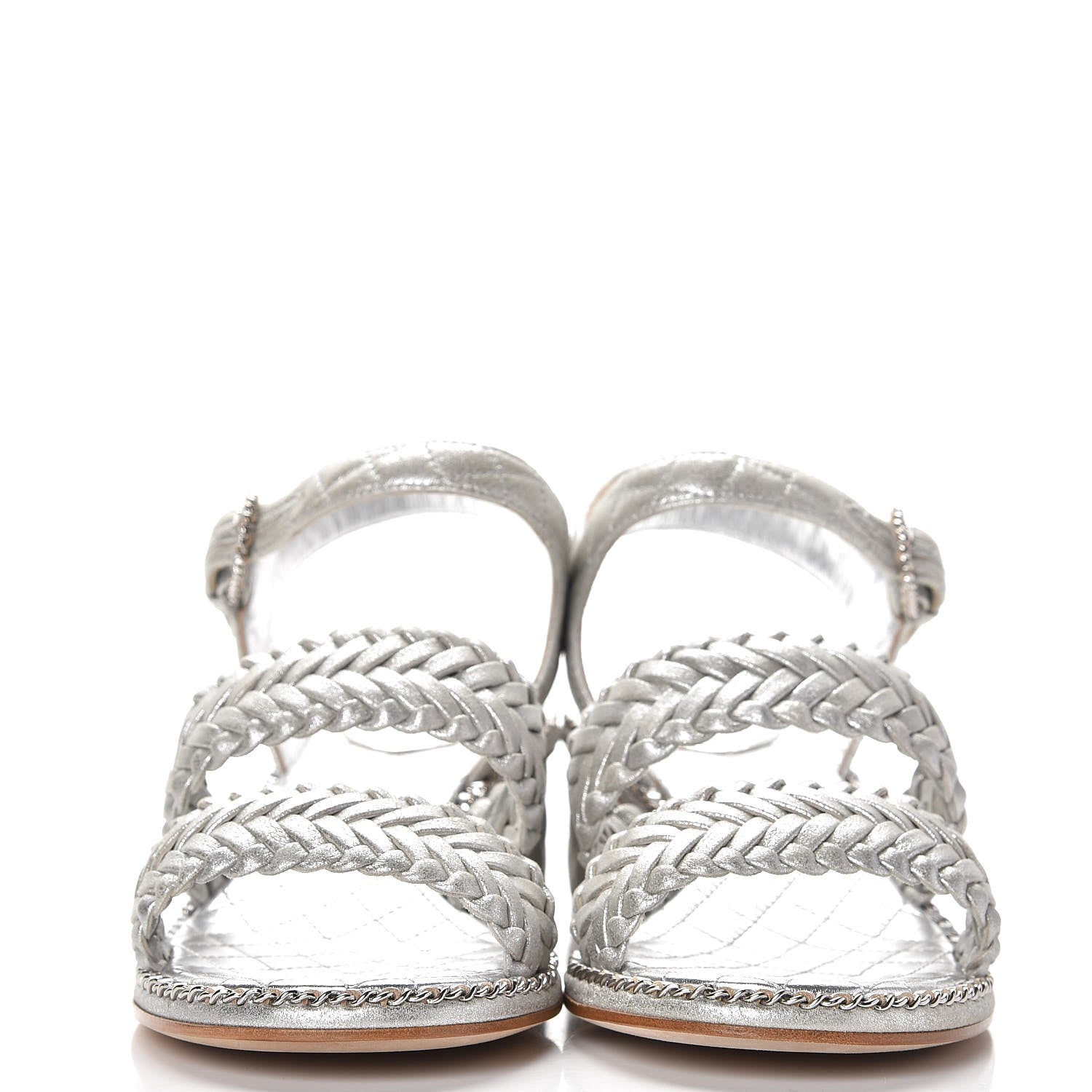 Chanel Metallic Goatskin Quilted Chain Sandals 39 Silver 2 of 8