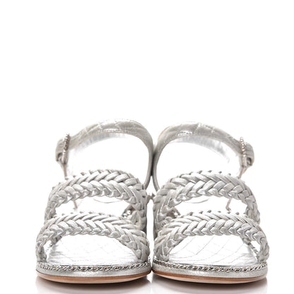 Chanel Metallic Goatskin Quilted Chain Sandals 39 Silver 2 of 8