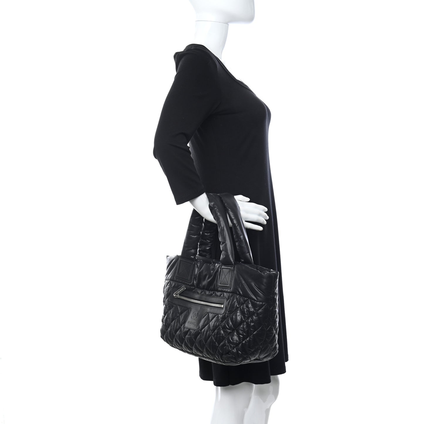 Nylon Quilted Small Coco Cocoon Reversible Tote Black