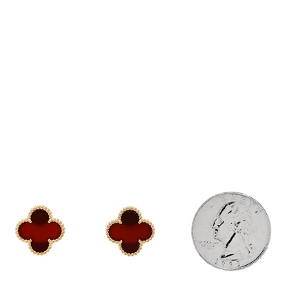 Van Cleef & Arpels 18K Yellow Gold Carnelian Vintage Alhambra Earrings 2 of 4