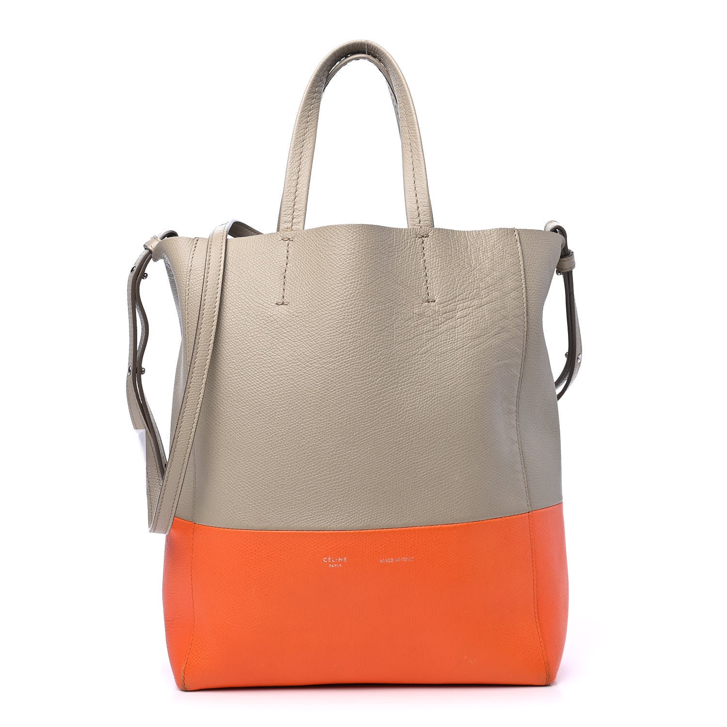 Celine Grained Calfskin Small Vertical Bi-Cabas Fluo Orange Taupe 1 of 8