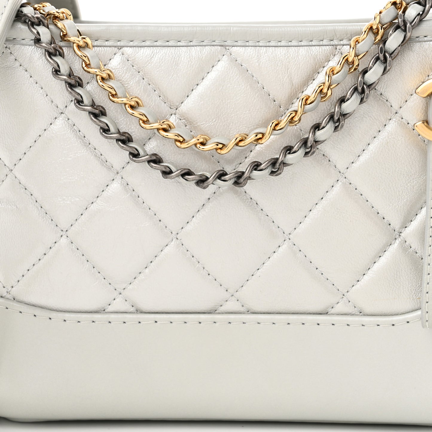 Metallic Aged Calfskin Quilted Small Gabrielle Hobo Light Silver