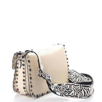 Valentino Garavani Pebbled Calfskin Onyx Medium Guitar Strap Rockstud Rolling Flap Saddle Bag Ivory 3 of 9