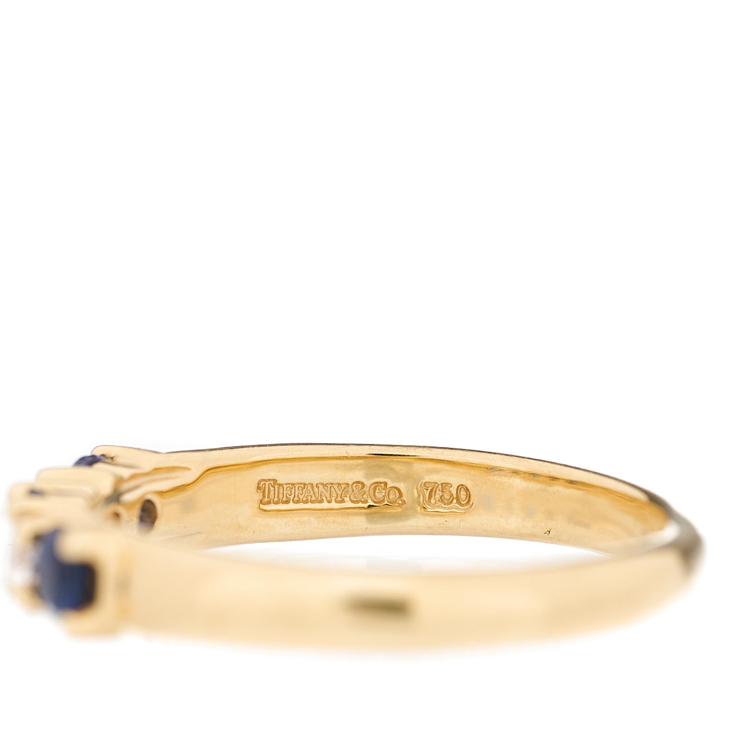 Tiffany 18K Yellow Gold Diamond Blue Sapphire Band Ring 50 5.25 4 of 4