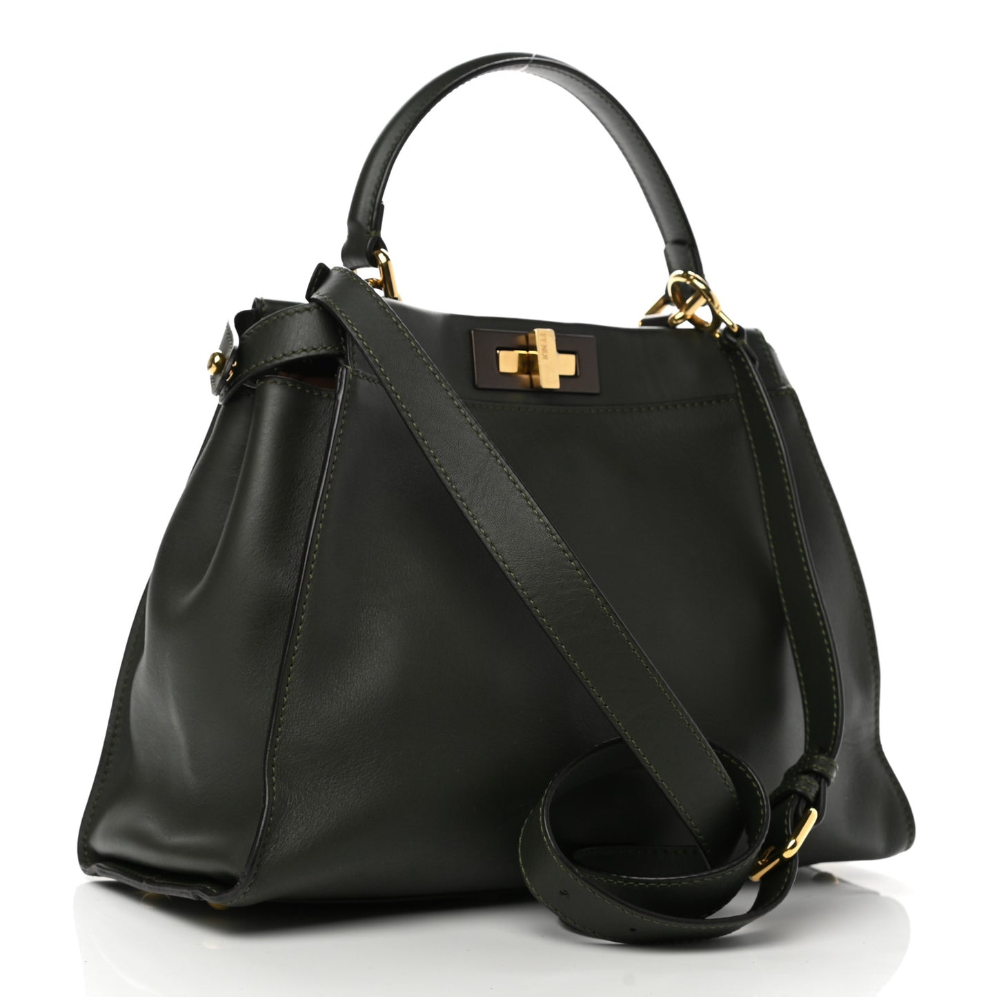 Vitello Seta Shiny Nappa Medium Peekaboo Iconic Satchel Verde Prato Makeup