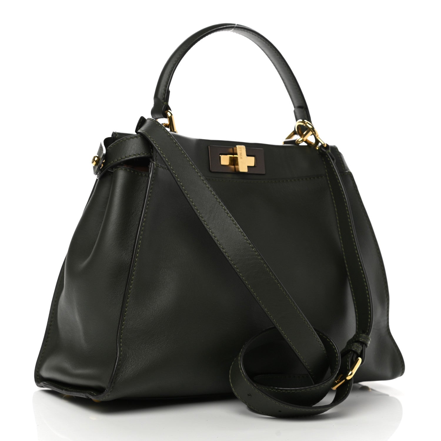 Fendi Vitello Seta Shiny Nappa Medium Peekaboo Iconic Satchel Verde Prato Makeup 3 of 10