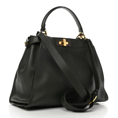 Fendi Vitello Seta Shiny Nappa Medium Peekaboo Iconic Satchel Verde Prato Makeup 3 of 10