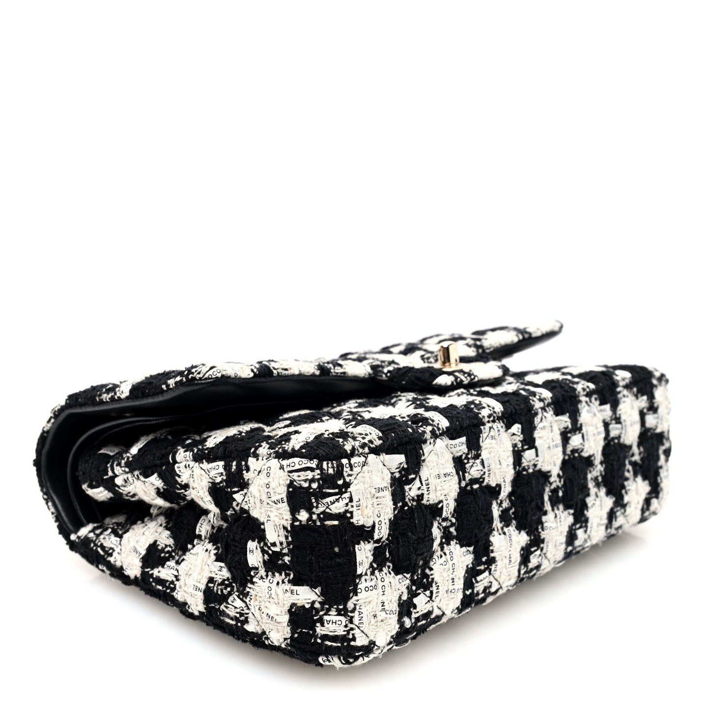 Tweed Quilted Medium Double Flap Black Ecru White