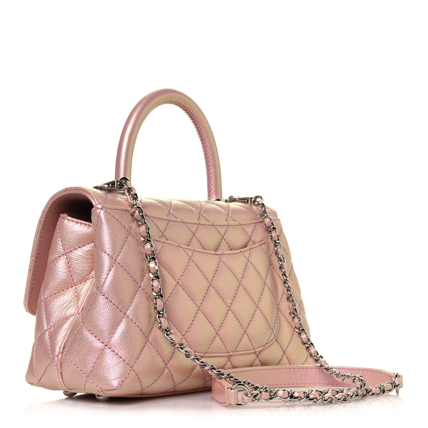 Iridescent Caviar Quilted Mini Coco Handle Flap Pink