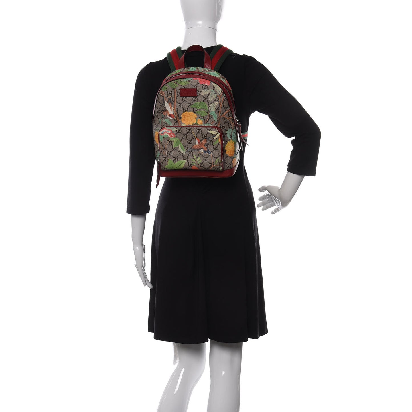 GG Supreme Monogram Tian Web Small Day Backpack Beige Multicolor Red
