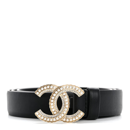 Chanel Calfskin Pearl Crystal Queen of France CC Belt 90 36 Black 1 of 6