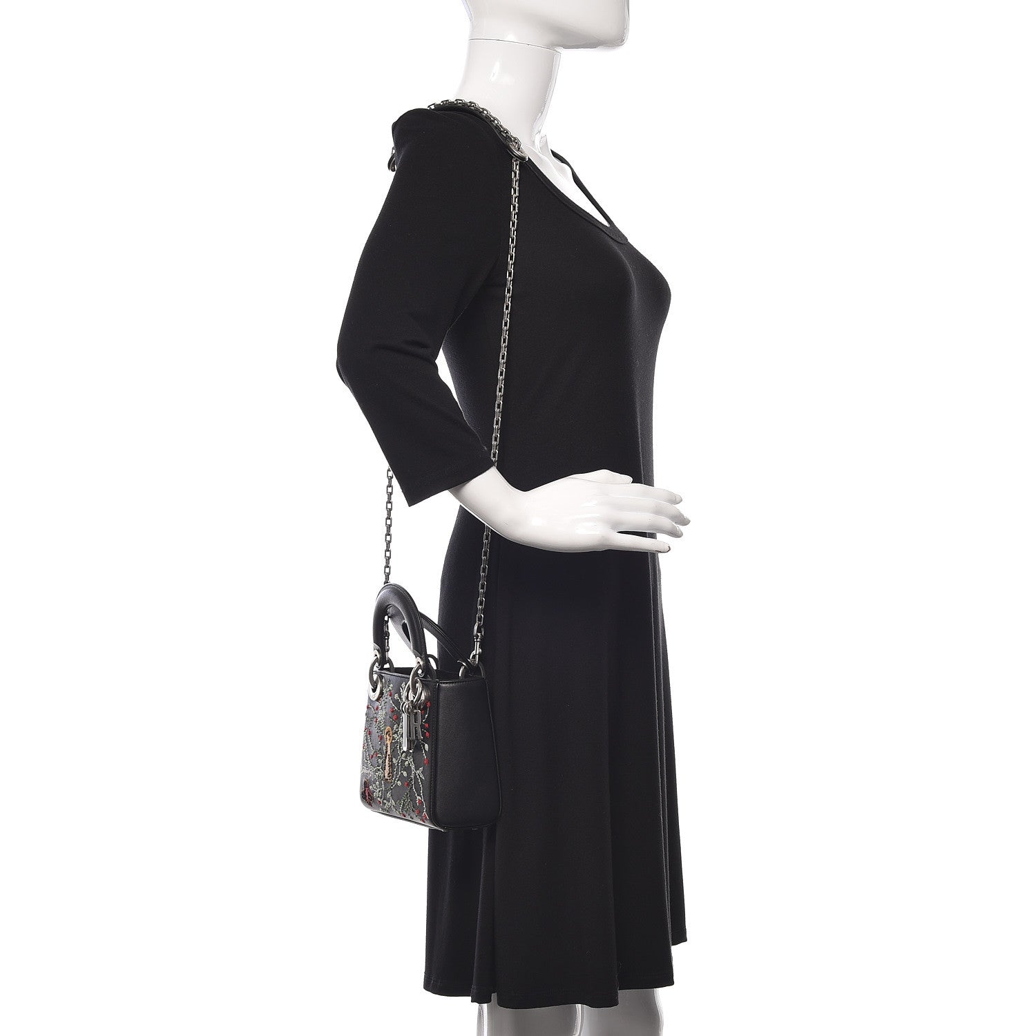 Christian Dior Smooth Calfskin Embroidered Mini Lady Dior Black Multicolor 2 of 11