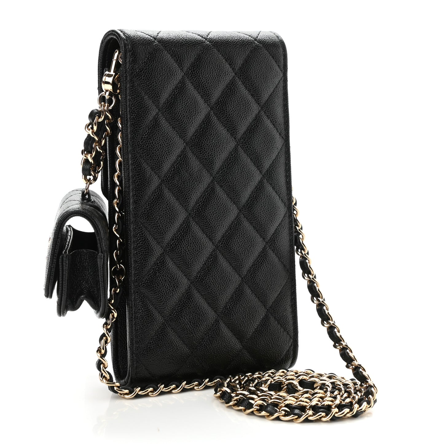 Caviar Quilted CC Airpods Pro and Phone Case With Chain Black