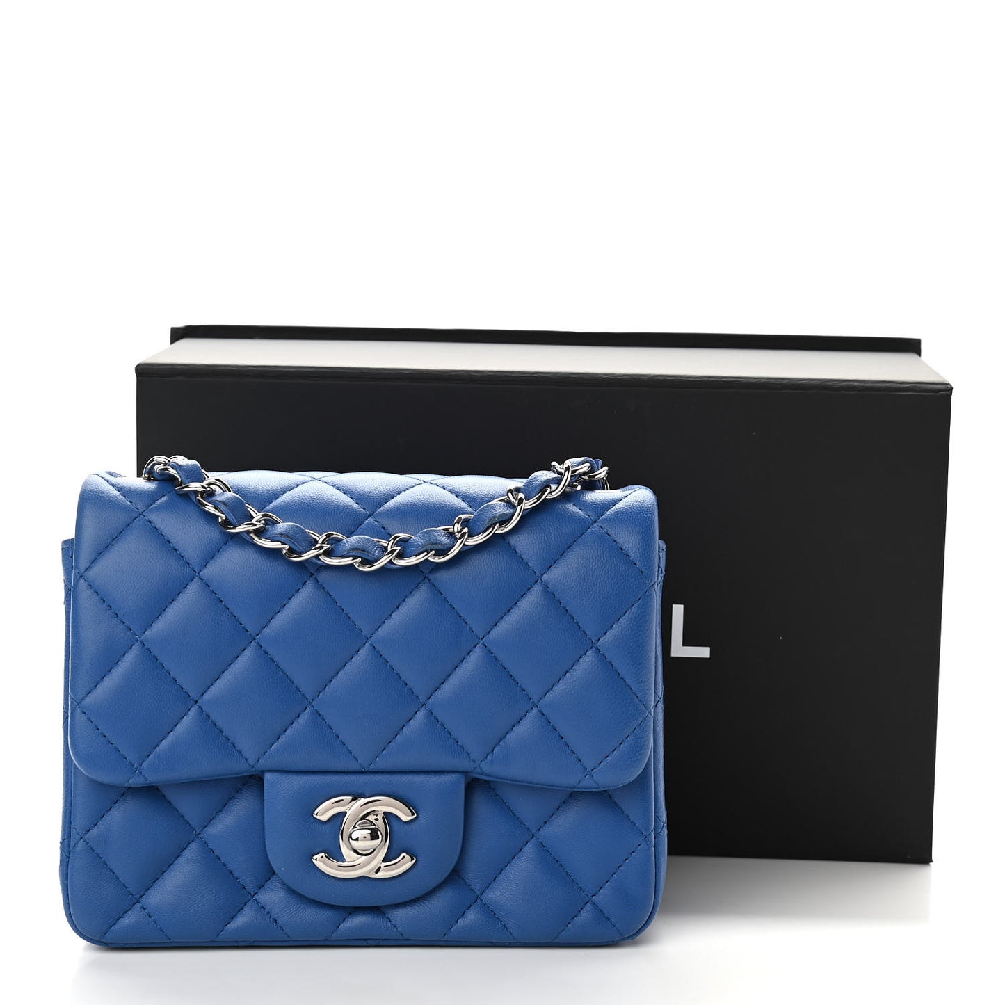Lambskin Quilted Mini Square Flap Blue