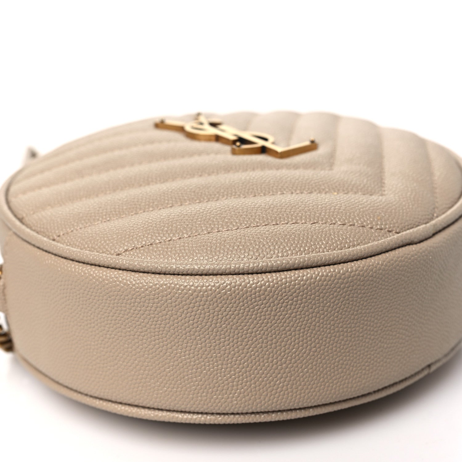 Saint Laurent Grain De Poudre Matelasse Chevron Quilted Round Vinyle Camera Bag Dark Beige 9 of 10