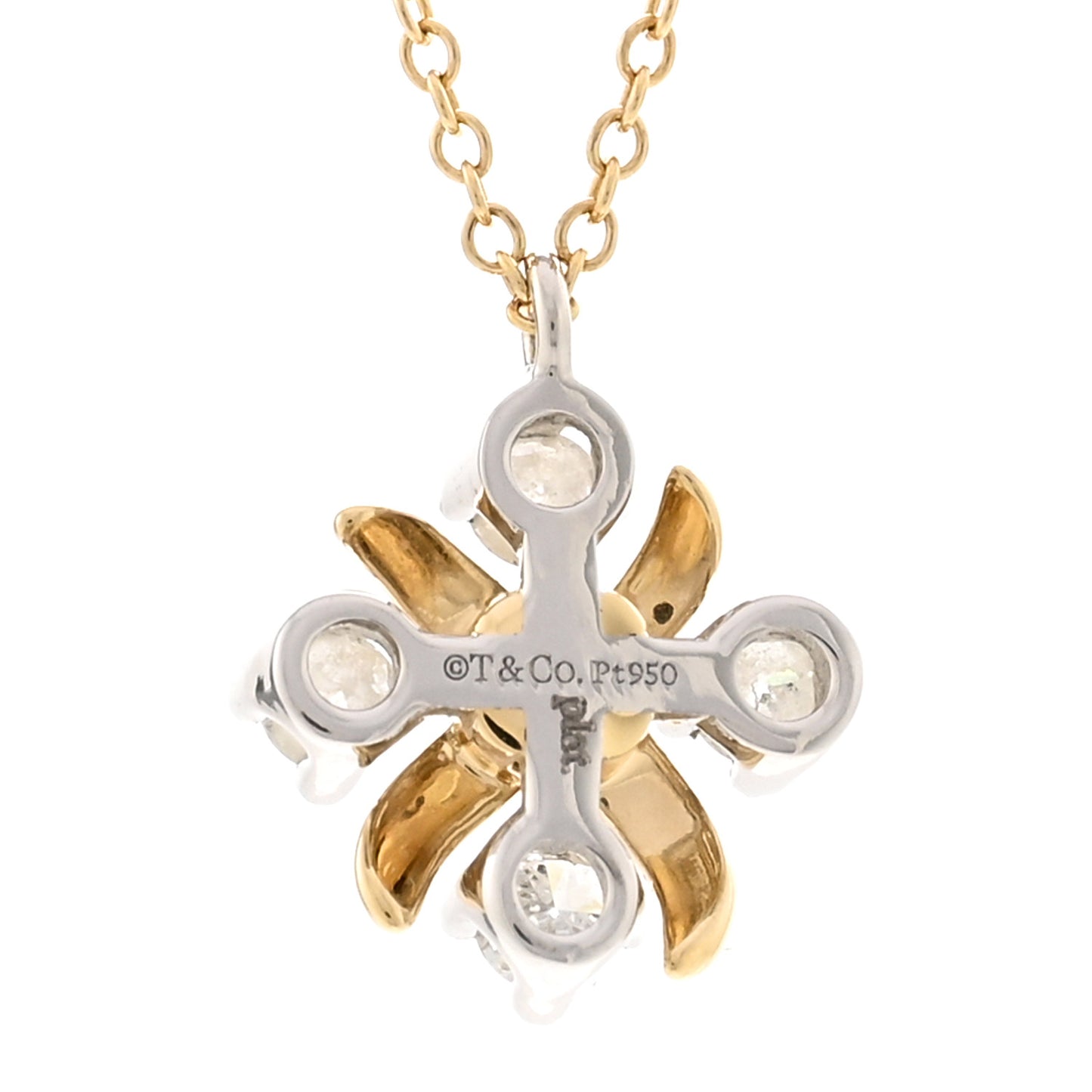 Platinum 18K Yellow Gold Diamond Schlumberger Lynn Pendant Necklace