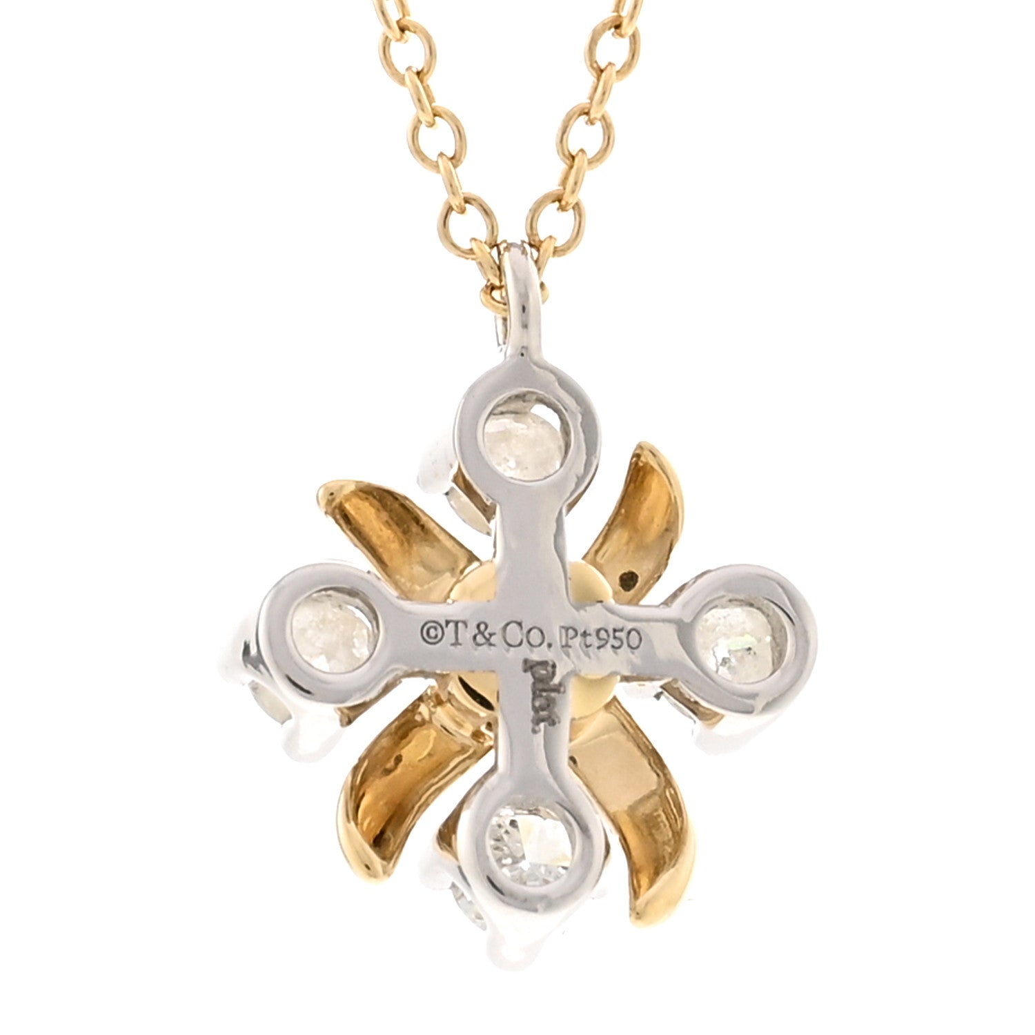 Tiffany Platinum 18K Yellow Gold Diamond Schlumberger Lynn Pendant Necklace 4 of 6