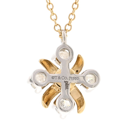 Tiffany Platinum 18K Yellow Gold Diamond Schlumberger Lynn Pendant Necklace 4 of 6