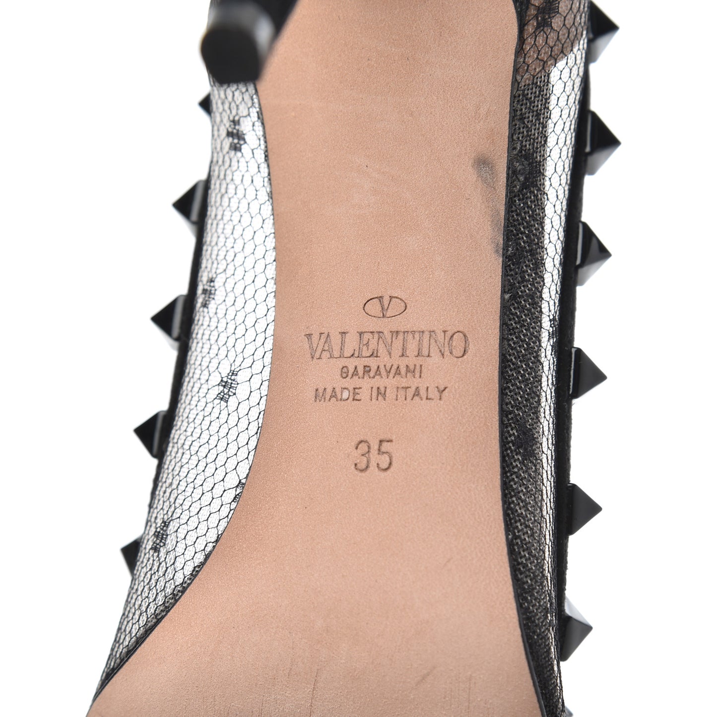 Mesh Point d'Esprit Calfskin Rockstud 85mm Pumps 35 Black