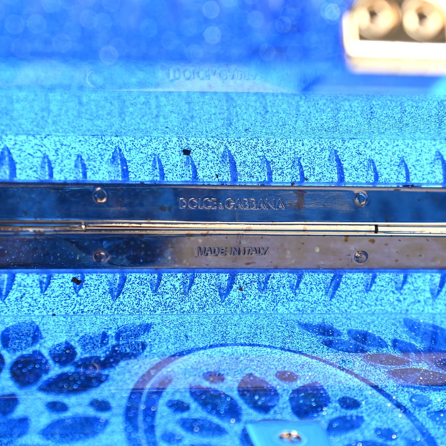 Crystal Embellished Plexiglass Dolce Box Clutch Blue