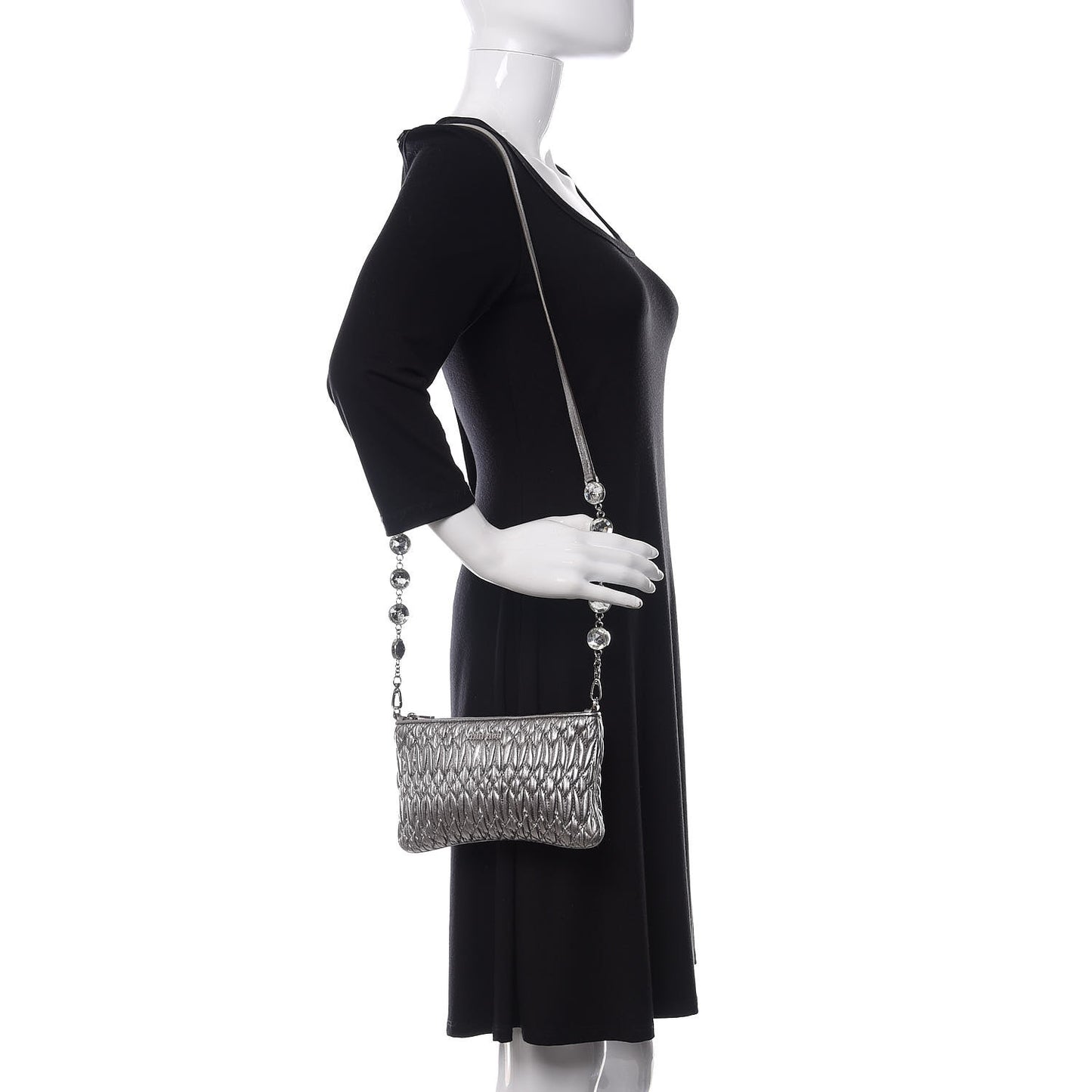 Metallic Nappa Matelasse Crystal Chain Crossbody Cromo