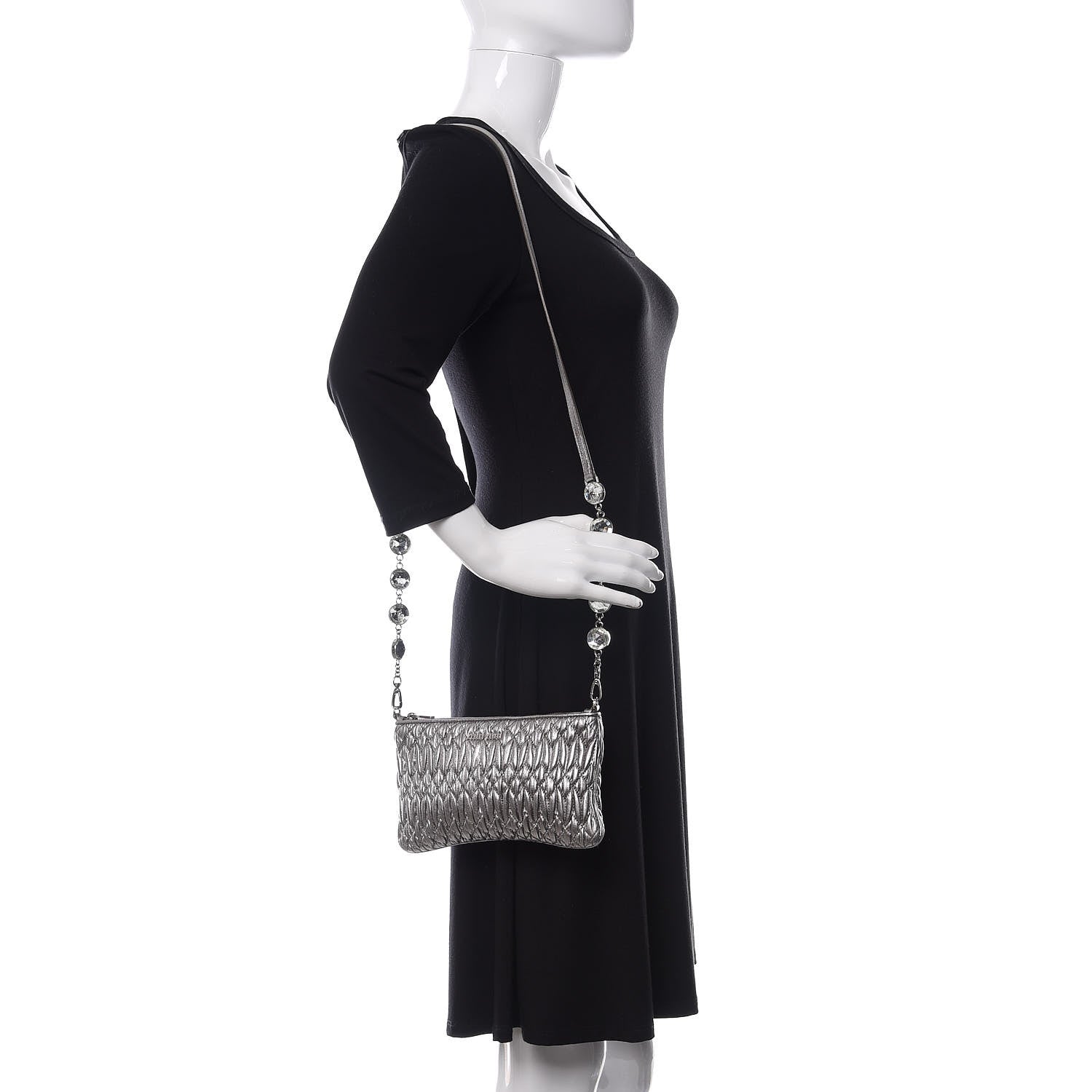 Miu Miu Metallic Nappa Matelasse Crystal Chain Crossbody Cromo 2 of 9