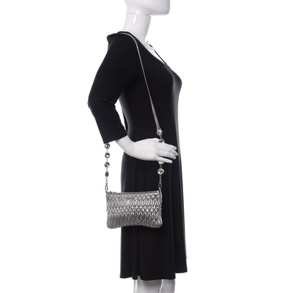 Miu Miu Metallic Nappa Matelasse Crystal Chain Crossbody Cromo 2 of 9
