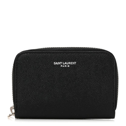 Saint Laurent Grained Calfskin Rive Gauche Compact Zip Around Wallet Black 1 of 6