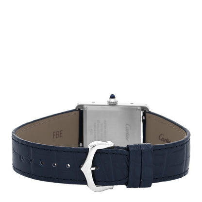 Cartier Stainless Steel Alligator 25mm Must de Cartier Tank Quartz Watch Blue 3 of 5