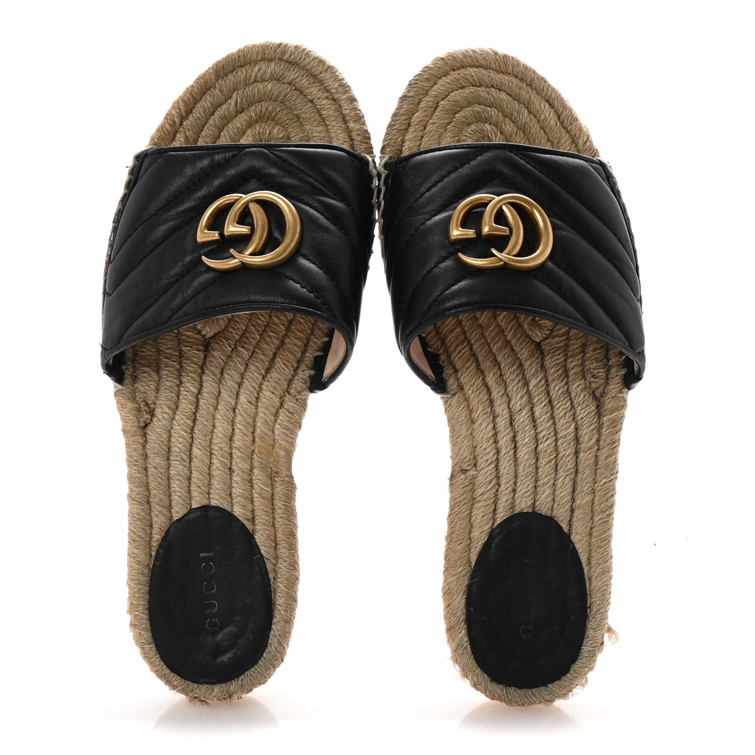 Gucci Nappa Matelasse GG Marmont Espadrille Slide Sandals 38 Black 2 of 10