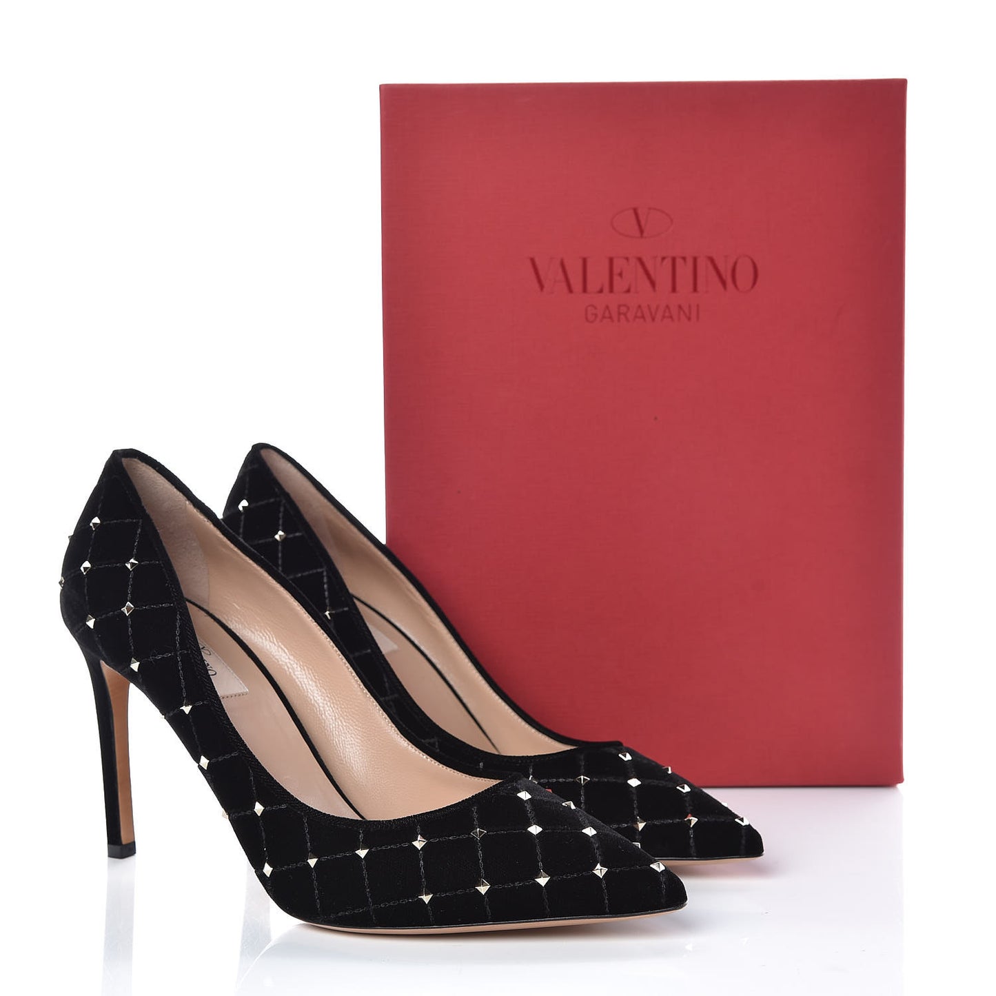 Velvet Rockstud Spike 90mm Pumps 39.5 Black