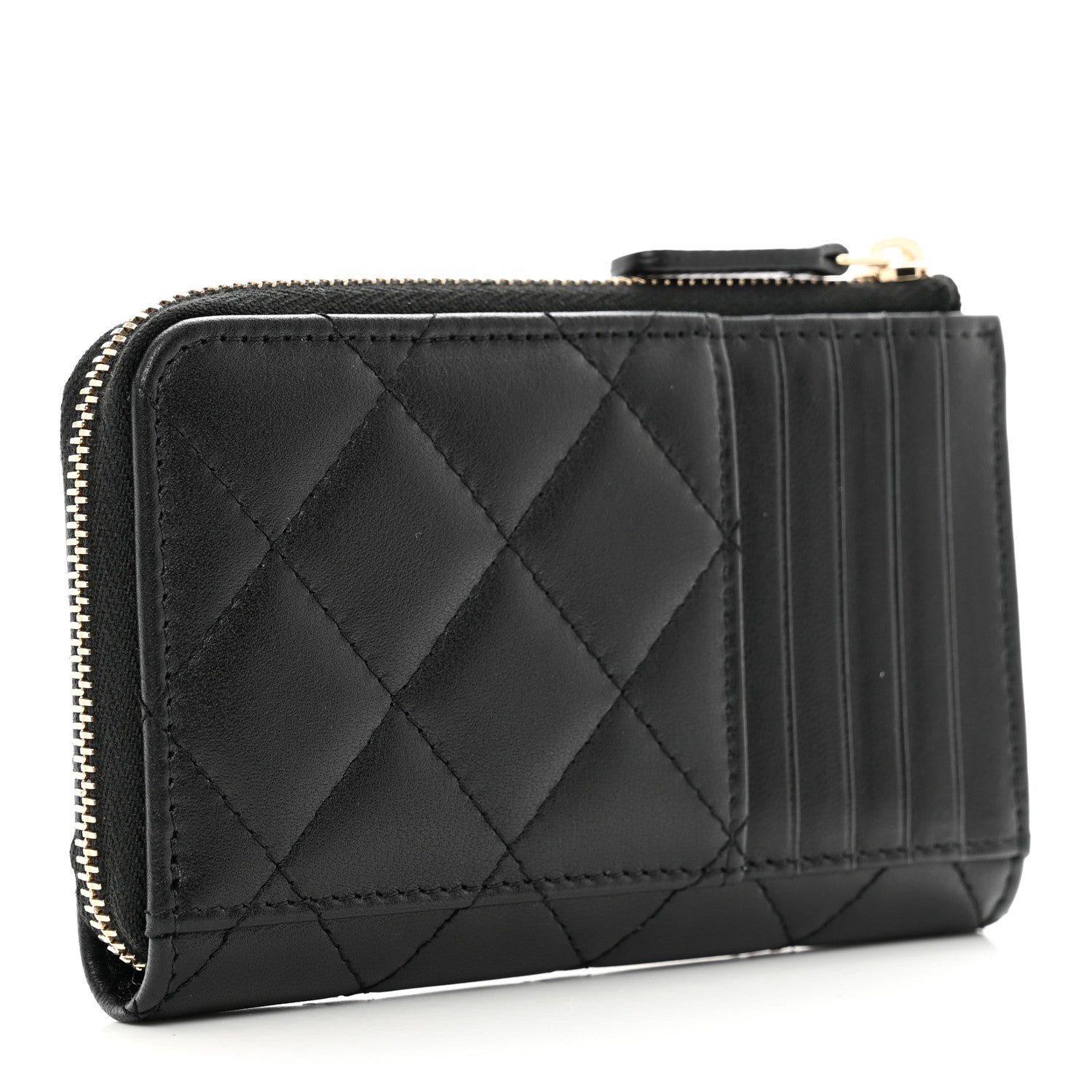 Chanel Lambskin Enamel Quilted Zippered Card Holder Black 3 of 8