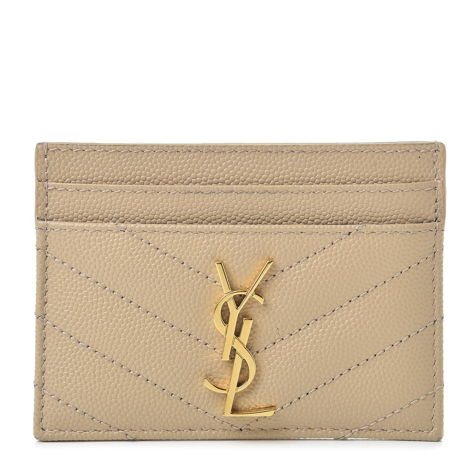 Saint Laurent Grain De Poudre Matelasse Chevron Monogram Credit Card Case Nude Powder 1 of 12