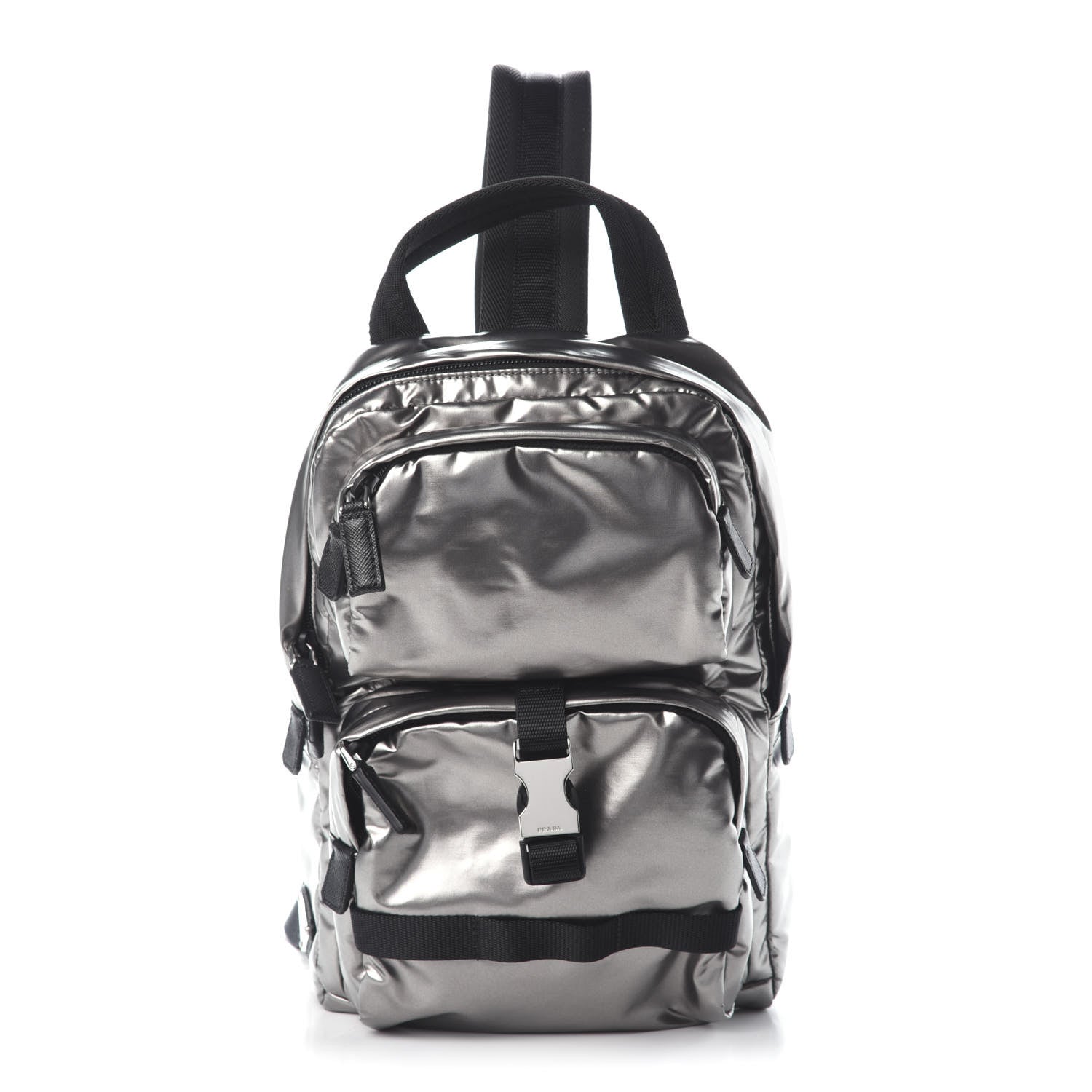 Prada Metallic Tessuto Nylon Saffiano Sling Backpack Silver 1 of 7