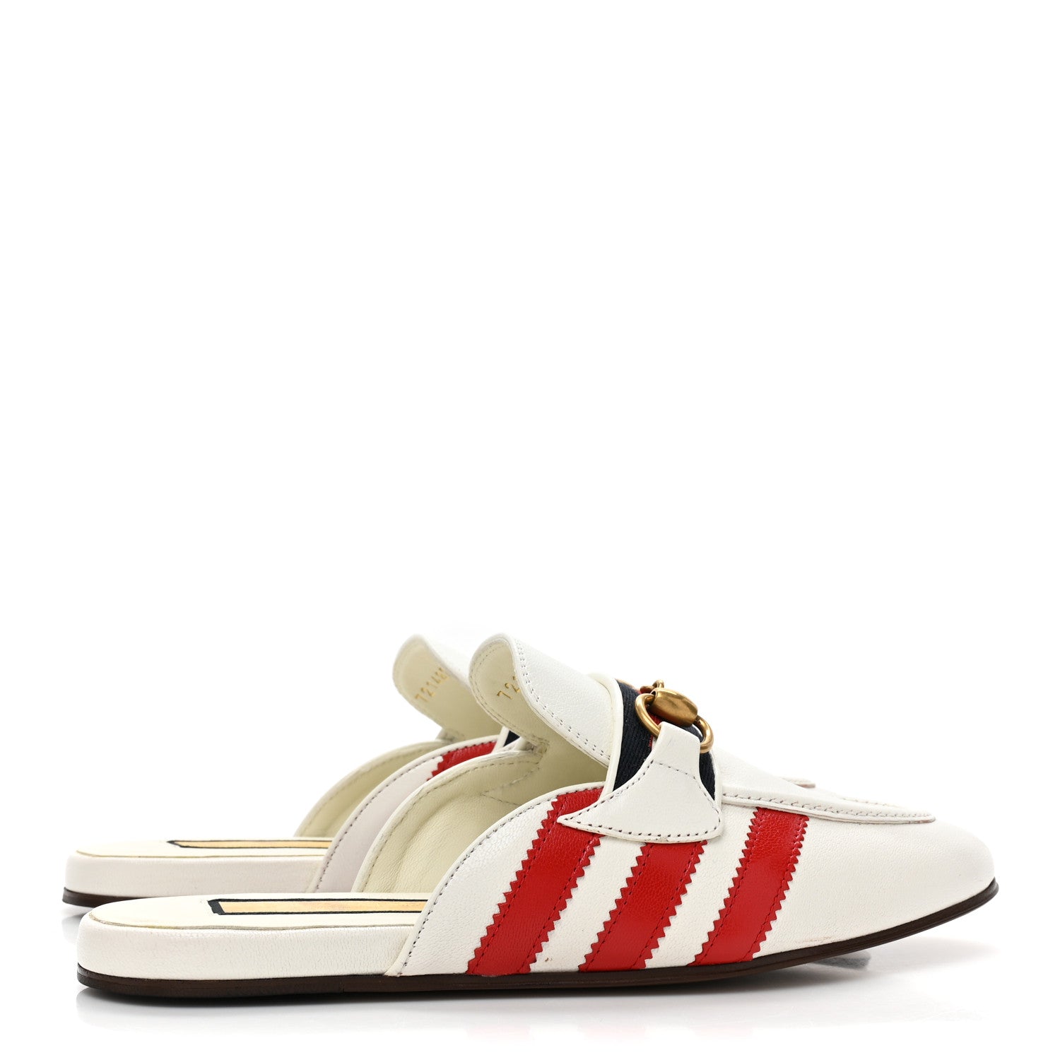 Gucci X ADIDAS Quentin Goatskin Web Womens Horsebit Slippers 38 Off White Maple Red 4 of 9