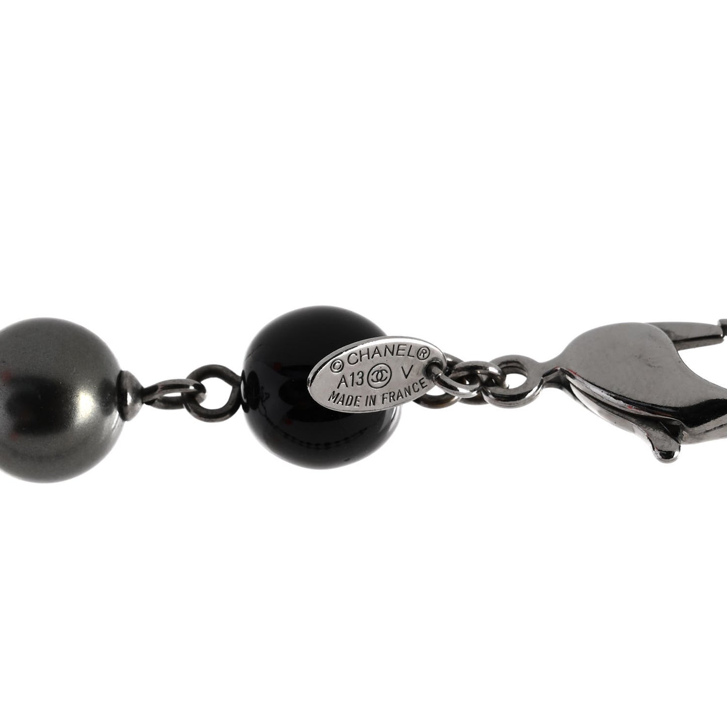 Ruthenium Pearl Beaded CC Long Necklace Black