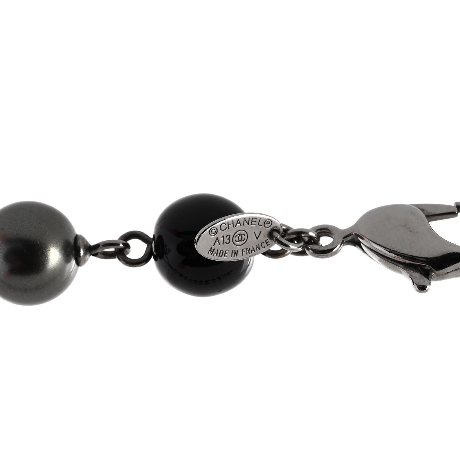 Chanel Ruthenium Pearl Beaded CC Long Necklace Black 4 of 5