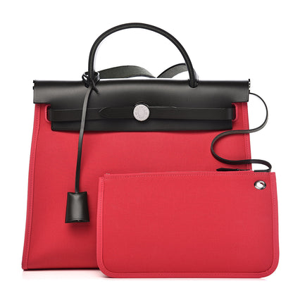 Hermes Vache Hunter Toile Herbag Zip 31 PM Rose Extreme Black 1 of 10