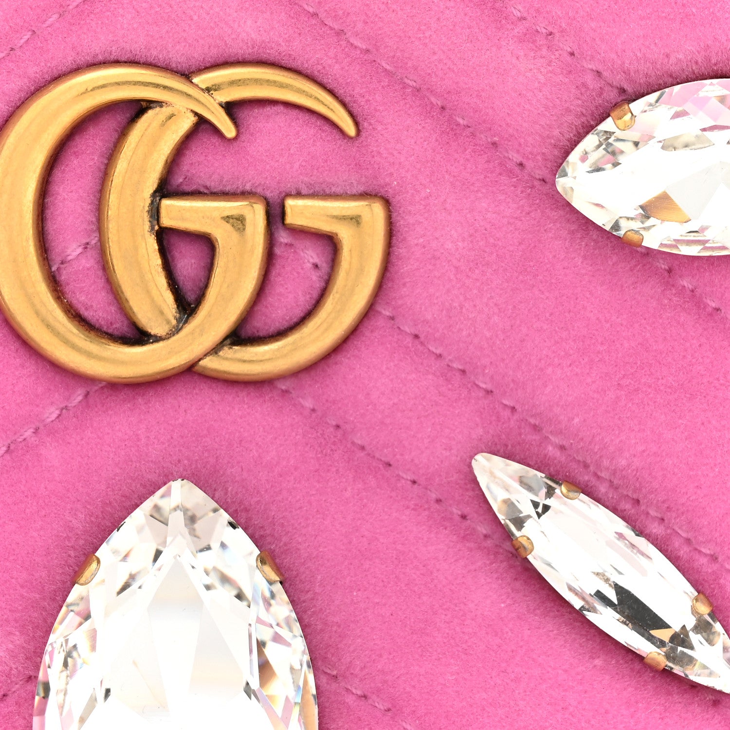 Gucci Velvet Matelasse Marquise Crystals Mini GG Marmont Chain Shoulder Bag Malva 8 of 10