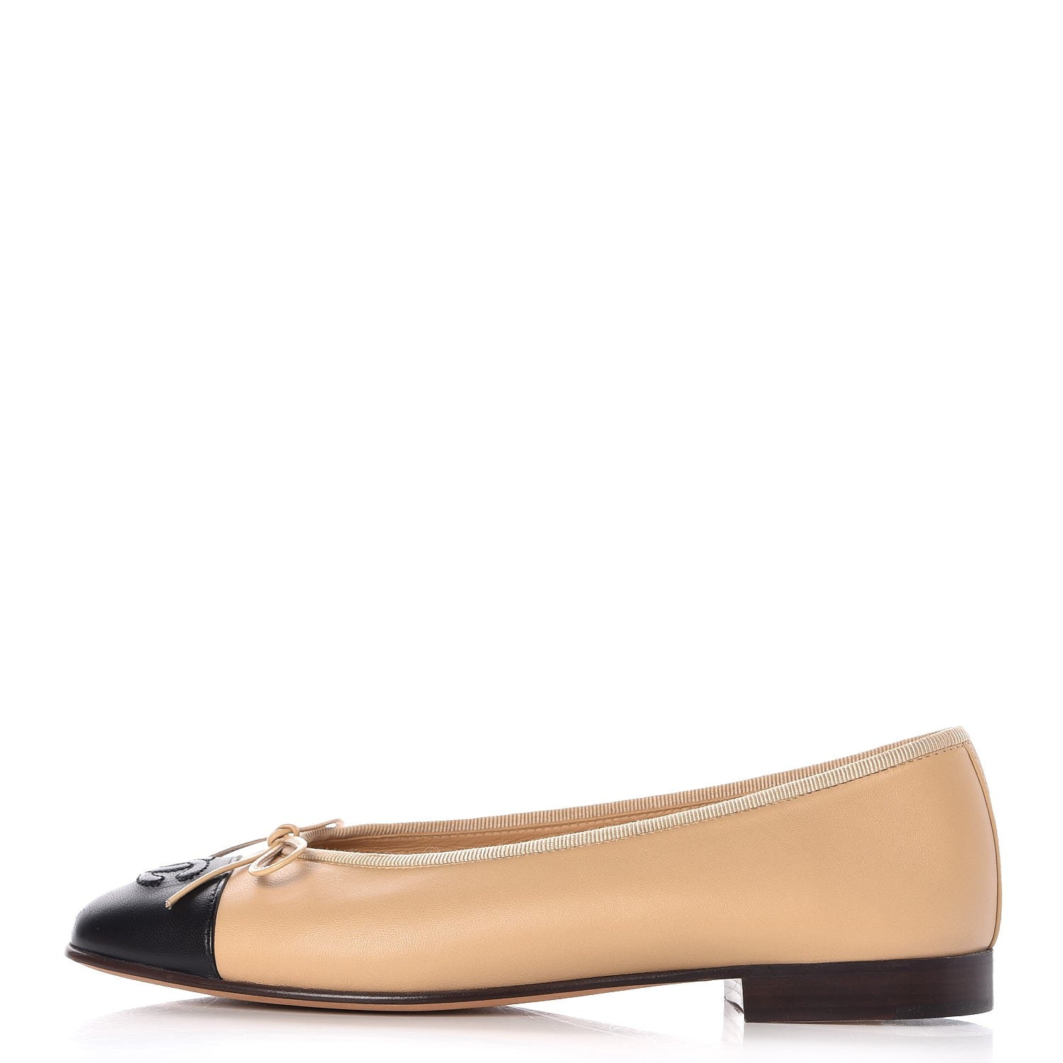 Chanel Lambskin CC Cap Toe Ballerina Flats 37.5 Beige Black 1 of 11