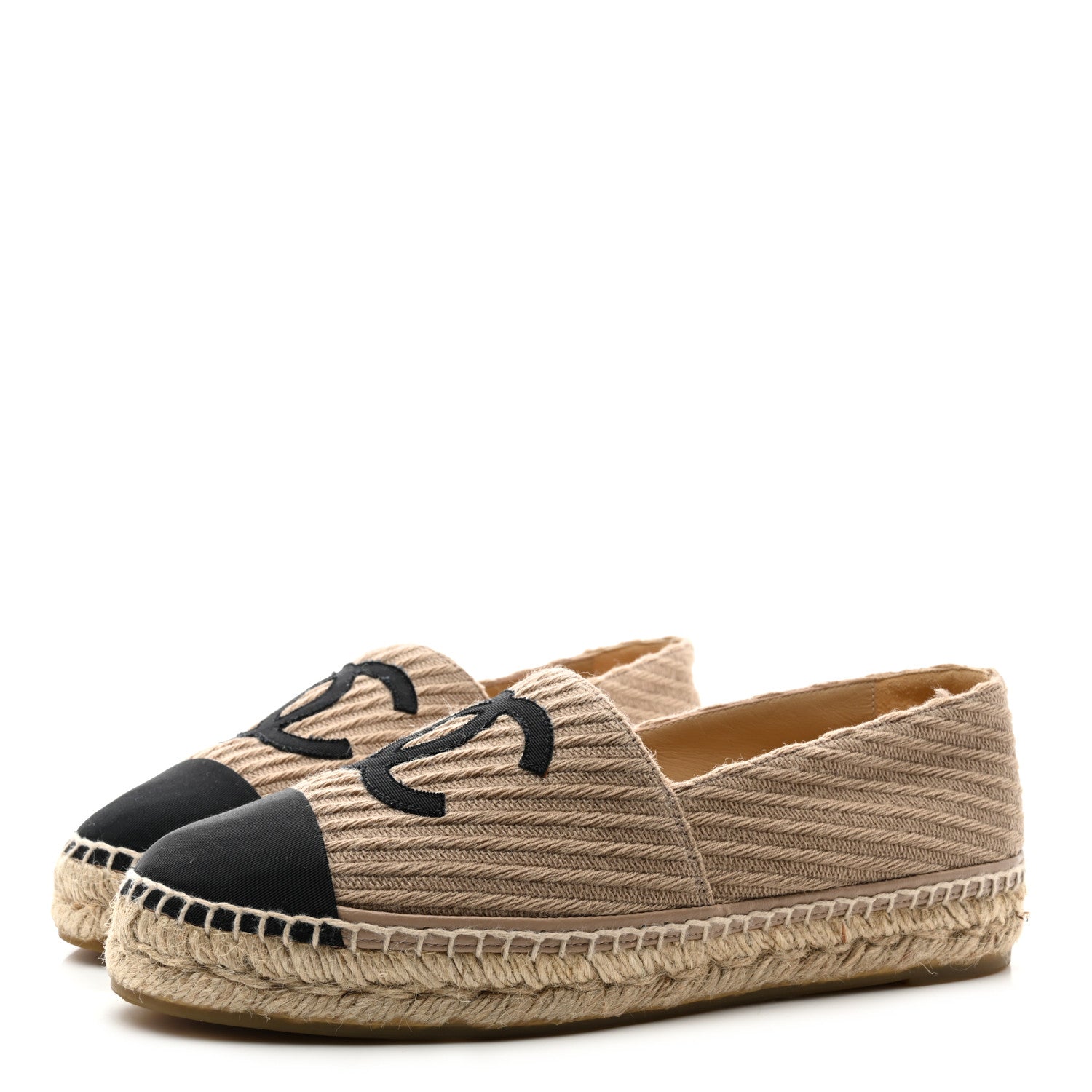 Chanel Tweed Grosgrain CC Espadrilles 39 Beige Black 3 of 12