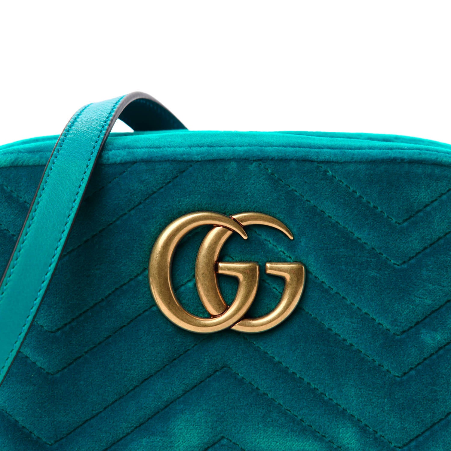 Gucci Velvet Matelasse Small GG Marmont Chain Shoulder Bag Pavone Cyan 10 of 10