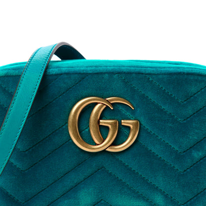 Gucci Velvet Matelasse Small GG Marmont Chain Shoulder Bag Pavone Cyan 10 of 10