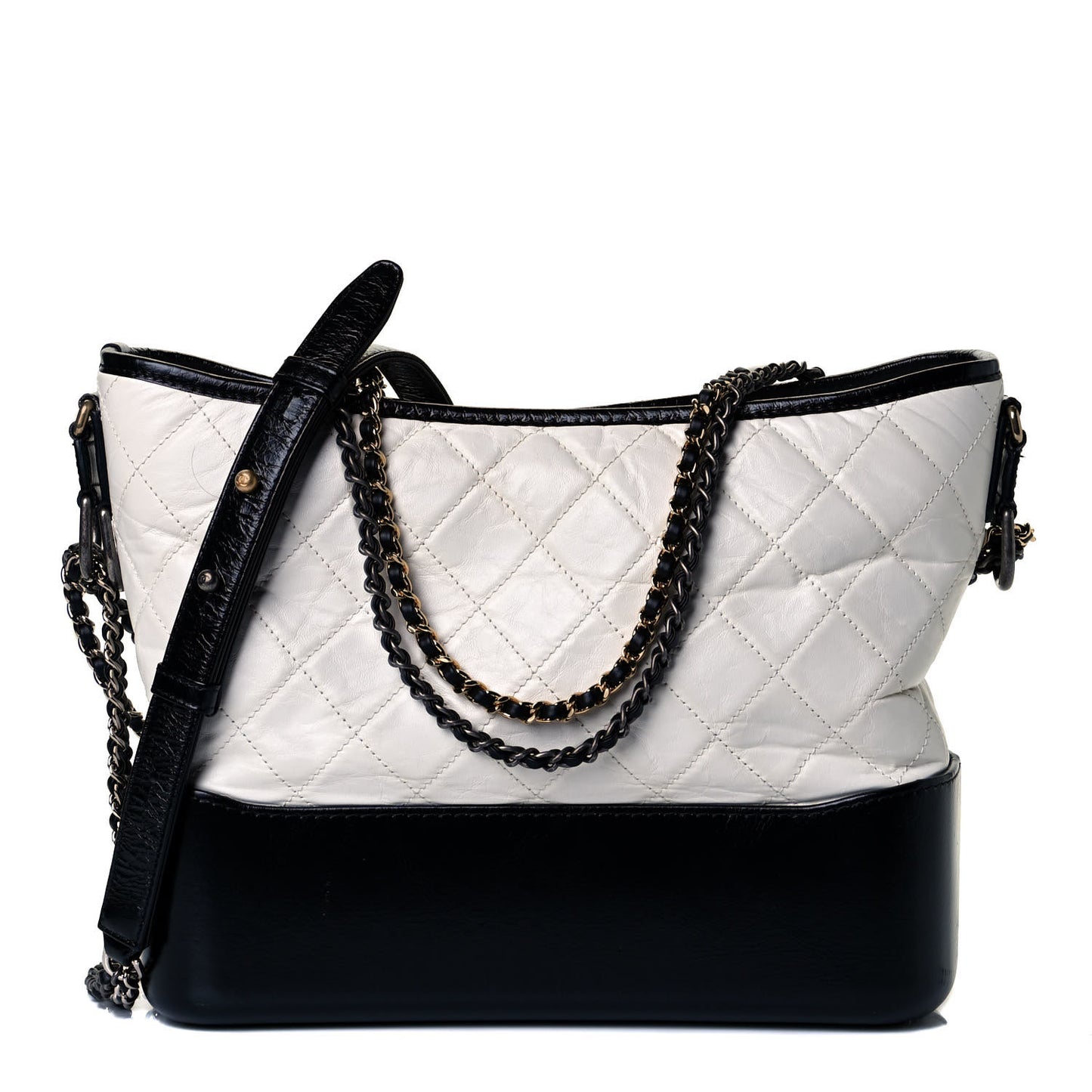Aged Calfskin Quilted Medium Gabrielle Hobo Black White